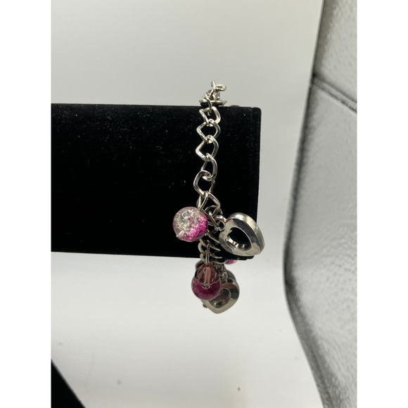 Purple and Silver-Tone Hearts Mixed Media Beaded Bracelet! - Picture 5 of 9